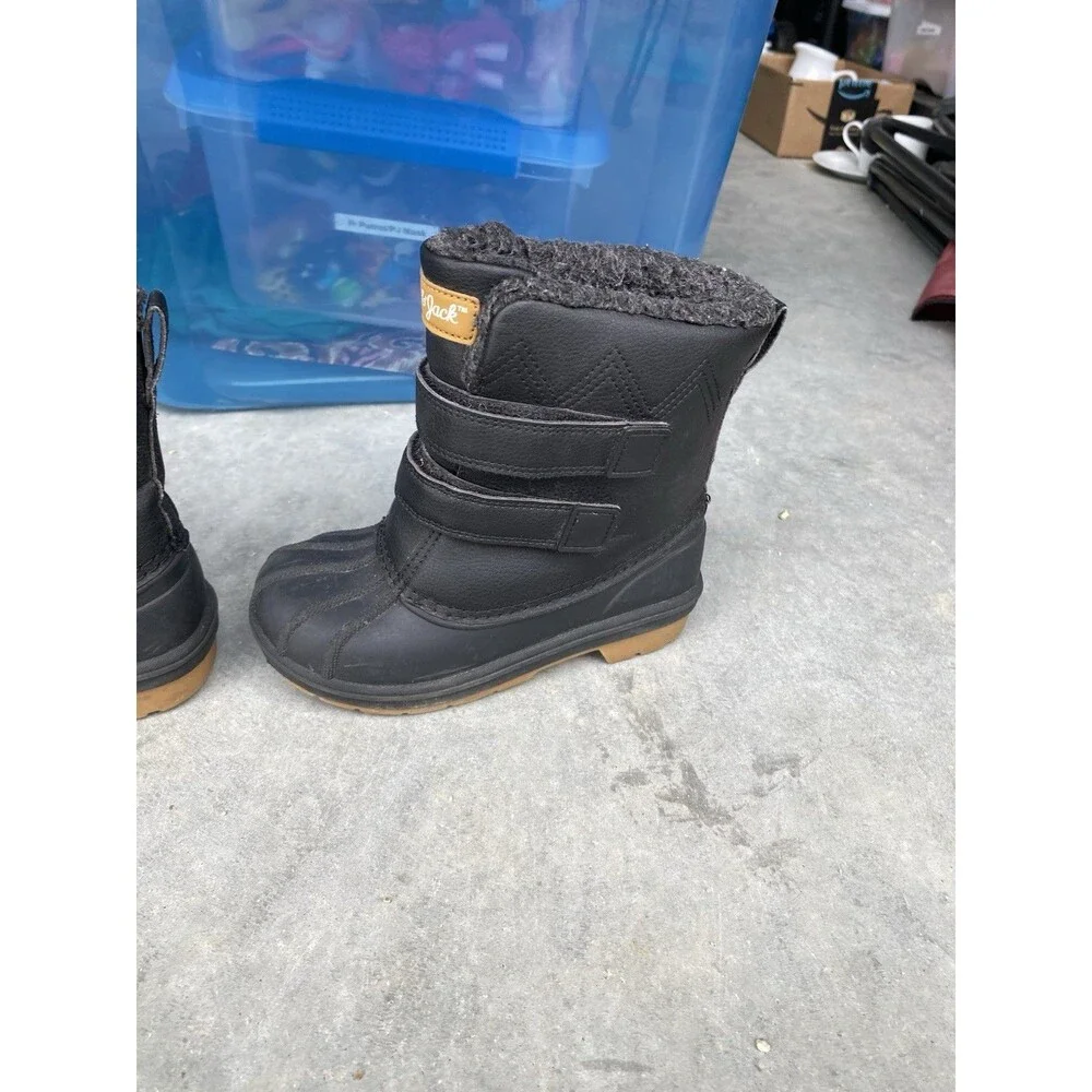 Cat & Jack Boys Noah Waterproof Snow Boots Black Hook & Loop Size 11 Gum Sole
